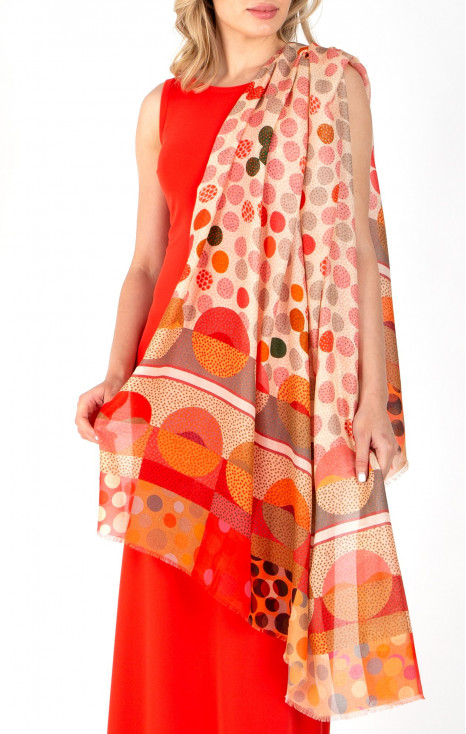 Eșarfă din mătase și modal &bdquo;Dots Coral Pink Orange&rdquo;