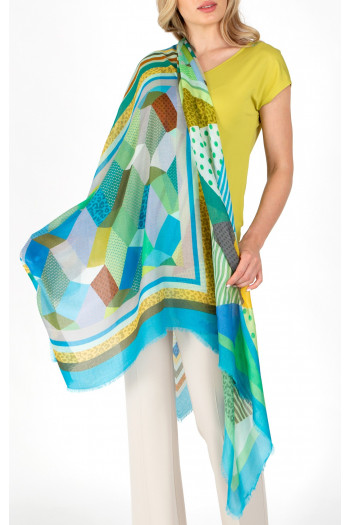 Eșarfă geometrică din mătase și modal în patru proiecții 