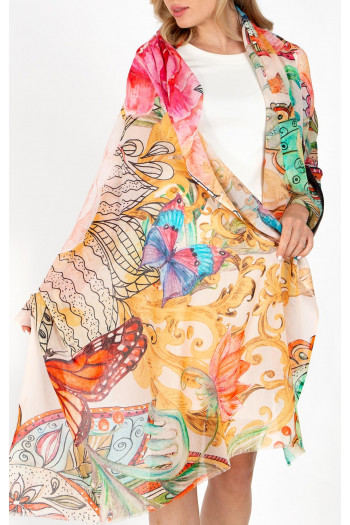Eșarfă din bumbac și modal Paradise Oasis - un poem color rafinat