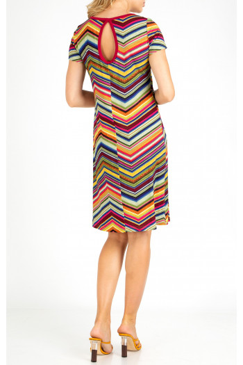 Rochie scurtă în linie A, realizată din tricot ușor, cu imprimeu grafic colorat [1]