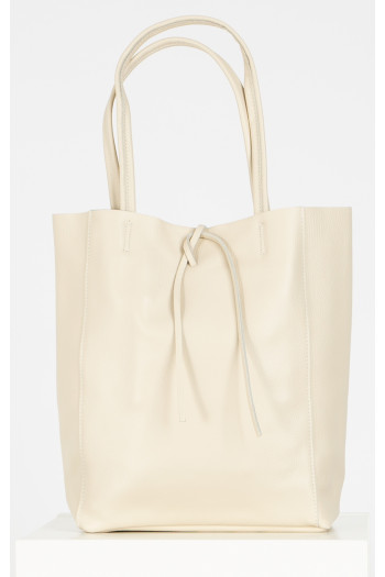 Large Leather Tote Bag in Cloud Cream