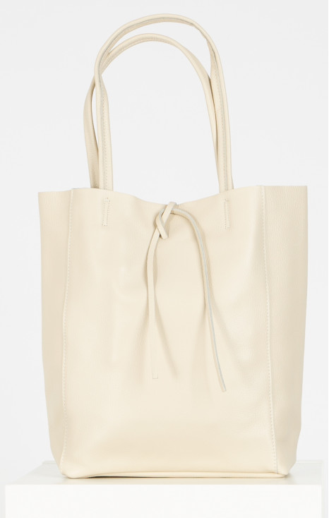 Large Leather Tote Bag in Cloud Cream