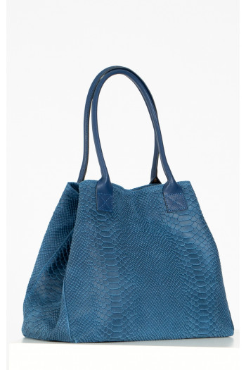 Geantă spectaculoasă din piele naturală de culoare Jeans, cu relief [1]