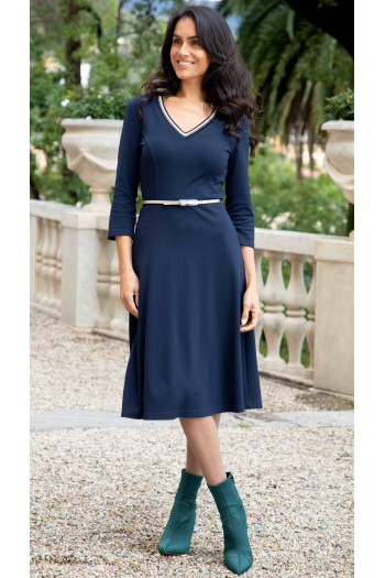 Rochie stilată din tricot de culoare Navy Blue