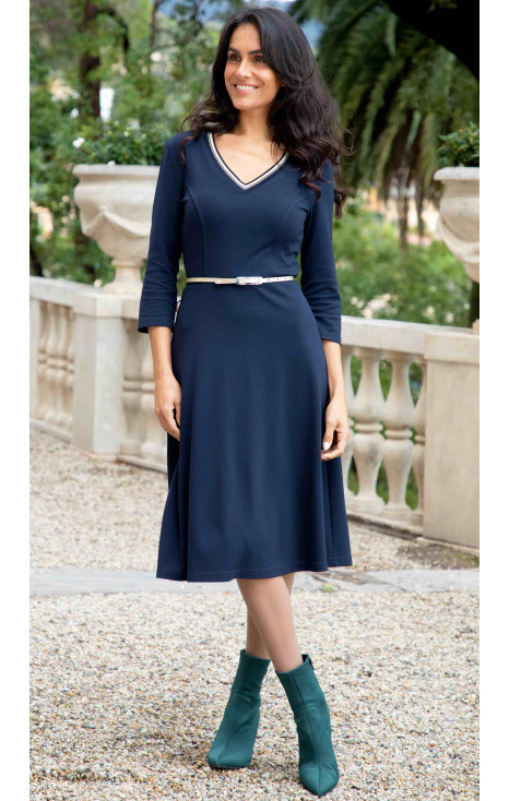 Rochie stilată din tricot de culoare Navy Blue