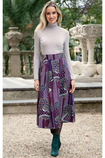 Fustă midi stilată de culoare Amethyst cu imprimeu grafic  [1]