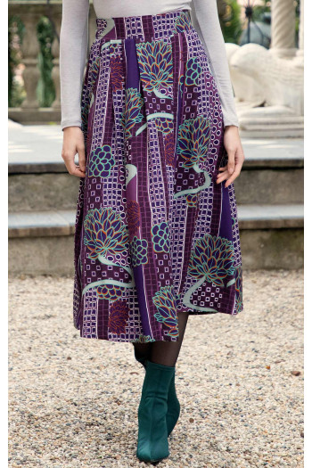 Fustă midi stilată de culoare Amethyst cu imprimeu grafic 