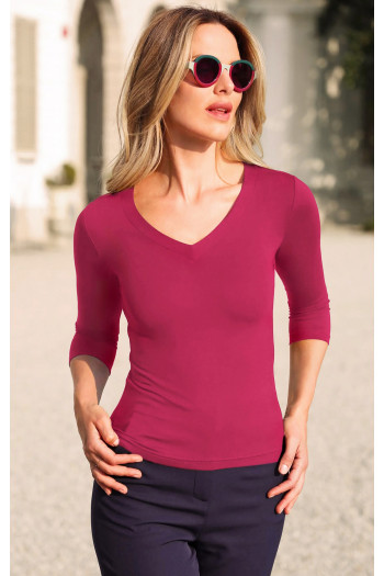 Bluză mulată de culoare Sangria cu mânecă 3/4