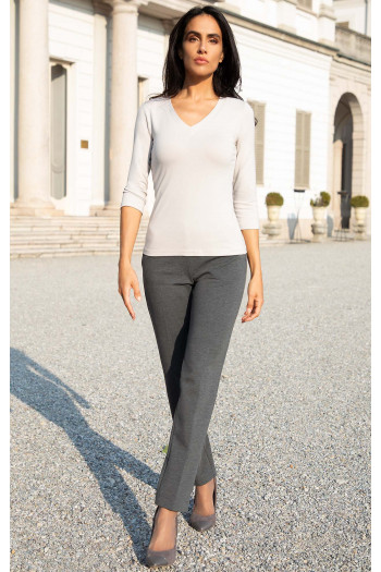 Bluză din tricot ușor cu decolteu V de culoare White Swan [1]