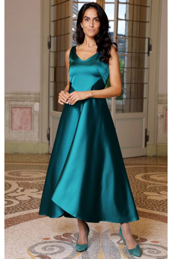 Rochie lungă elegantă din satin solid de culoare Ocean Depths