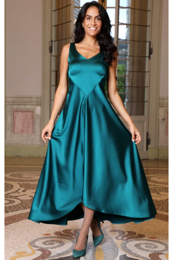 Rochie lungă elegantă din satin solid de culoare Ocean Depths [1]