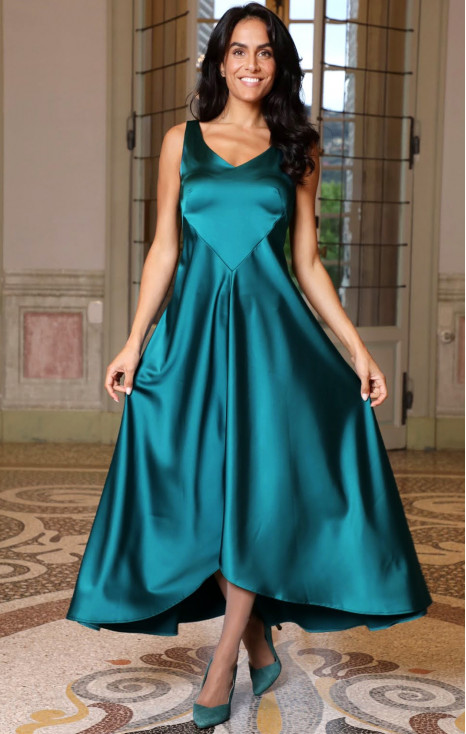 Rochie lungă elegantă din satin solid de culoare Ocean Depths [1]