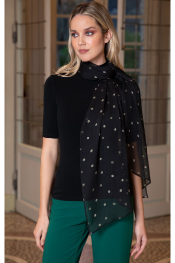 Eșarfă neagră vaporoasă din mătase naturală cu buline 
