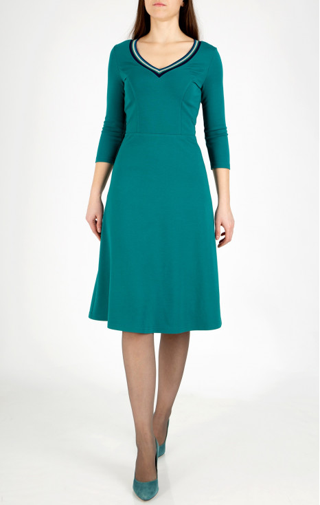 Rochie elegantă din tricot dens, de culoare Teal Green 