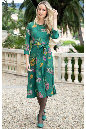 Rochie elegantă midi din viscoză luxoasă de culoare Antique Green cu motive florale [1]