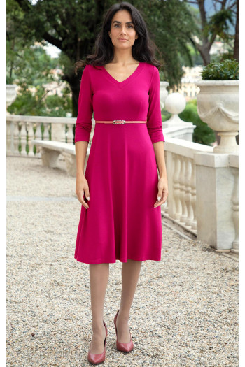 Rochie stilată dintr-un material de tricot gros de culoare Fuchsia Rose