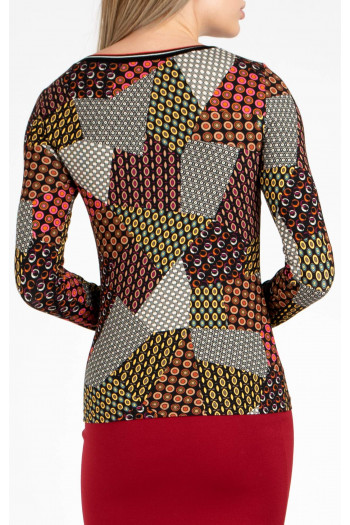 Bluză cu imprimeu grafic de culoare Wine & Yellow [1]