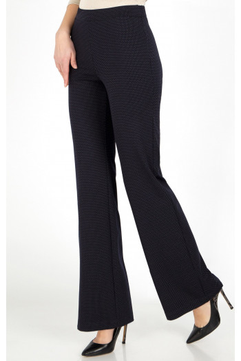 Pantaloni stilați din tricot de lux, de culoare Blue Graphit cu buline delicate albe