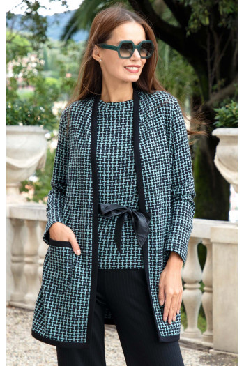 Cardigan moale și călduros cu imprimeu grafic, de culoare Pastel Turquoise cu accente negre