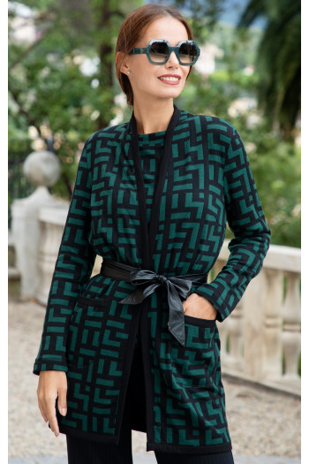 Cardigan moale și călduros cu model  grafic, de culoare Evergreen cu accente negre