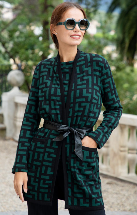 Cardigan moale și călduros cu model  grafic, de culoare Evergreen cu accente negre