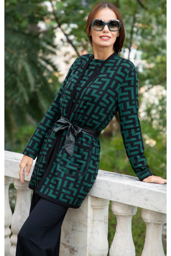 Cardigan moale și călduros cu model  grafic, de culoare Evergreen cu accente negre [1]