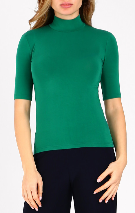 Bluza moale din tricot, cu guler tip helancă, &icirc;n Cadmium Green