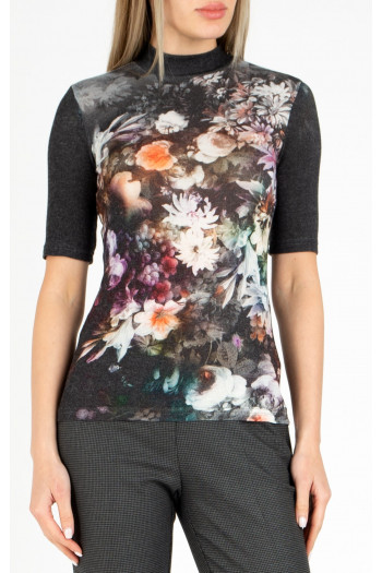 Bluza din tricot moale, cu guler polo scurt și imprimeu floral [1]