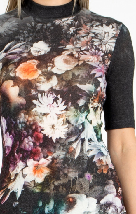 Bluza din tricot moale, cu guler polo scurt și imprimeu floral