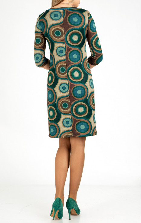 Rochie dreaptă din tricot călduros, cu imprimeu grafic în nuanțe de verde și maro