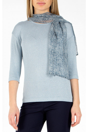 Eșarfă din mătase cu imprimeu cu buline albastre 