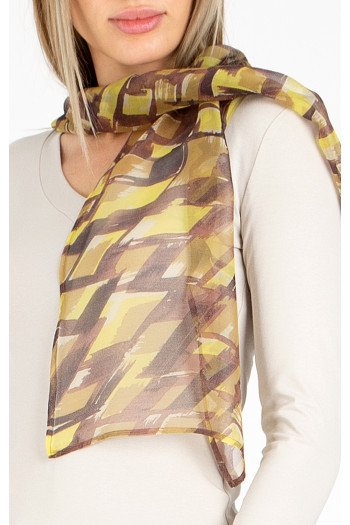 Eșarfă din 100% mătase cu imprimeu grafic în culorile galben și maro  [1]