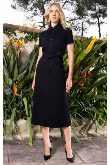 Rochie midi dintr-un material tricotat de lux cu buline colorate delicate