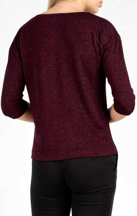 Bluză într-o siluetă lejeră de culoare Red Mahogany cu luciu auriu