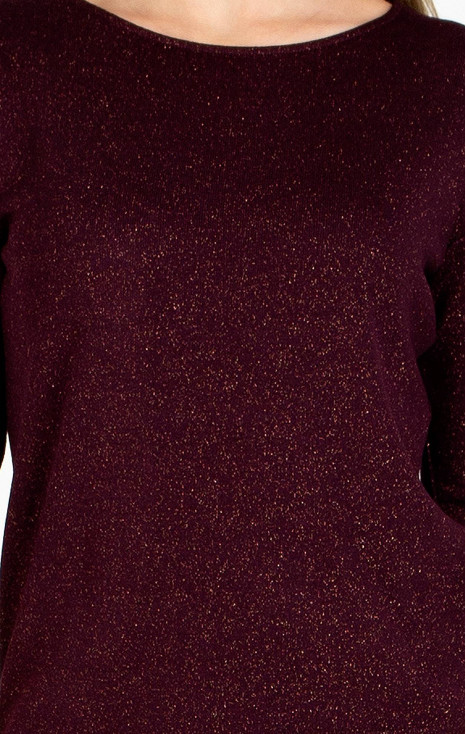 Bluză într-o siluetă lejeră de culoare Red Mahogany cu luciu auriu