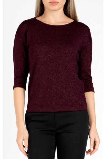 Bluză într-o siluetă lejeră de culoare Red Mahogany cu luciu auriu [1]