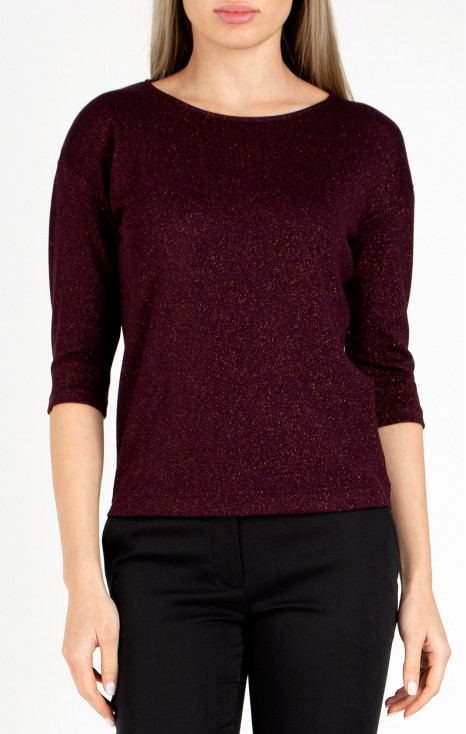 Bluză într-o siluetă lejeră de culoare Red Mahogany cu luciu auriu [1]