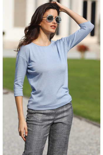Bluză cu mânecă scurtă de culoare Pearl Blue cu fibre strălucitoare  [1]