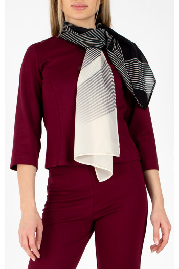 Eșarfă fină în alb și negru cu im imprimeu grafic iridescent