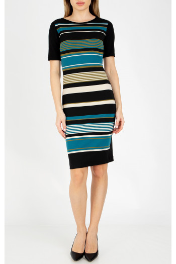 Rochie dreaptă stilată din tricot elastic cu dungi dinamice