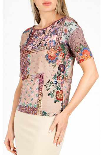 Bluză din tricot ușor cu imprimeu patchwork de culoare Nostalgia Rose