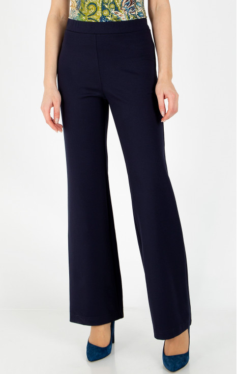 Pantaloni drepți dintr-un material de tricot ajustat de culoare albastru închis