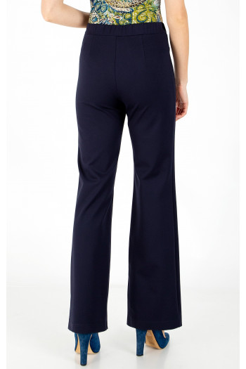 Pantaloni drepți dintr-un material de tricot ajustat de culoare albastru închis  [1]