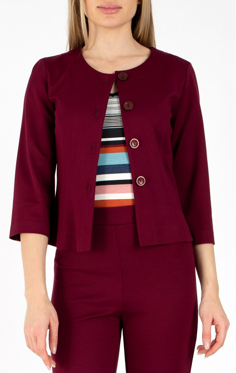 Sacou scurt dintr-un material de tricot ajustat de culoare Red Plum
