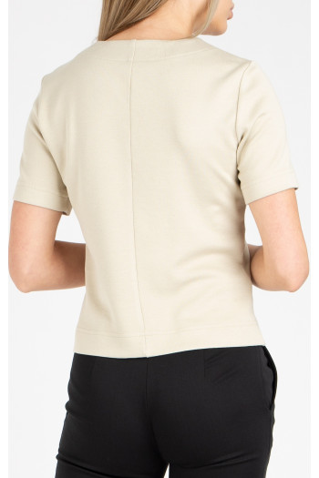 Sacou elegant scurt din jerseu de lux de culoare bej nisipos  [1]