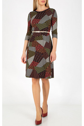 Rochie cu imprimeu grafic de culoare Wine & Yellow