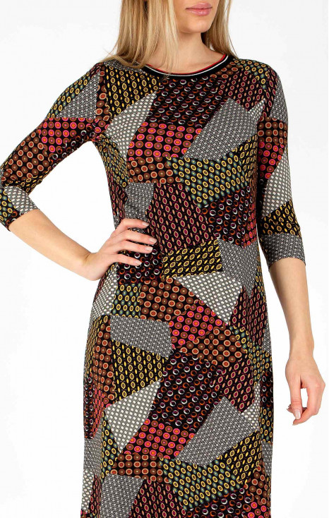 Rochie cu imprimeu grafic de culoare Wine &amp; Yellow