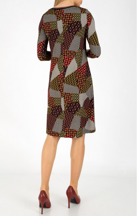 Rochie cu imprimeu grafic de culoare Wine & Yellow [1]