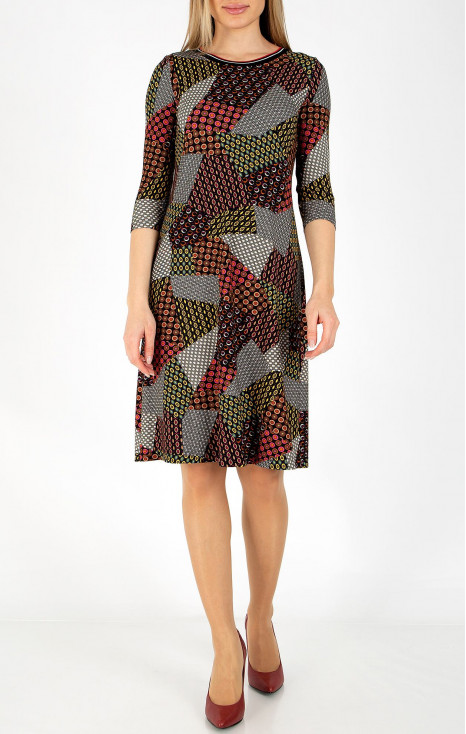 Rochie cu imprimeu grafic de culoare Wine &amp; Yellow