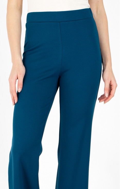 Pantaloni drepți de tricot dintr-un material structural de culoare Alpine blue